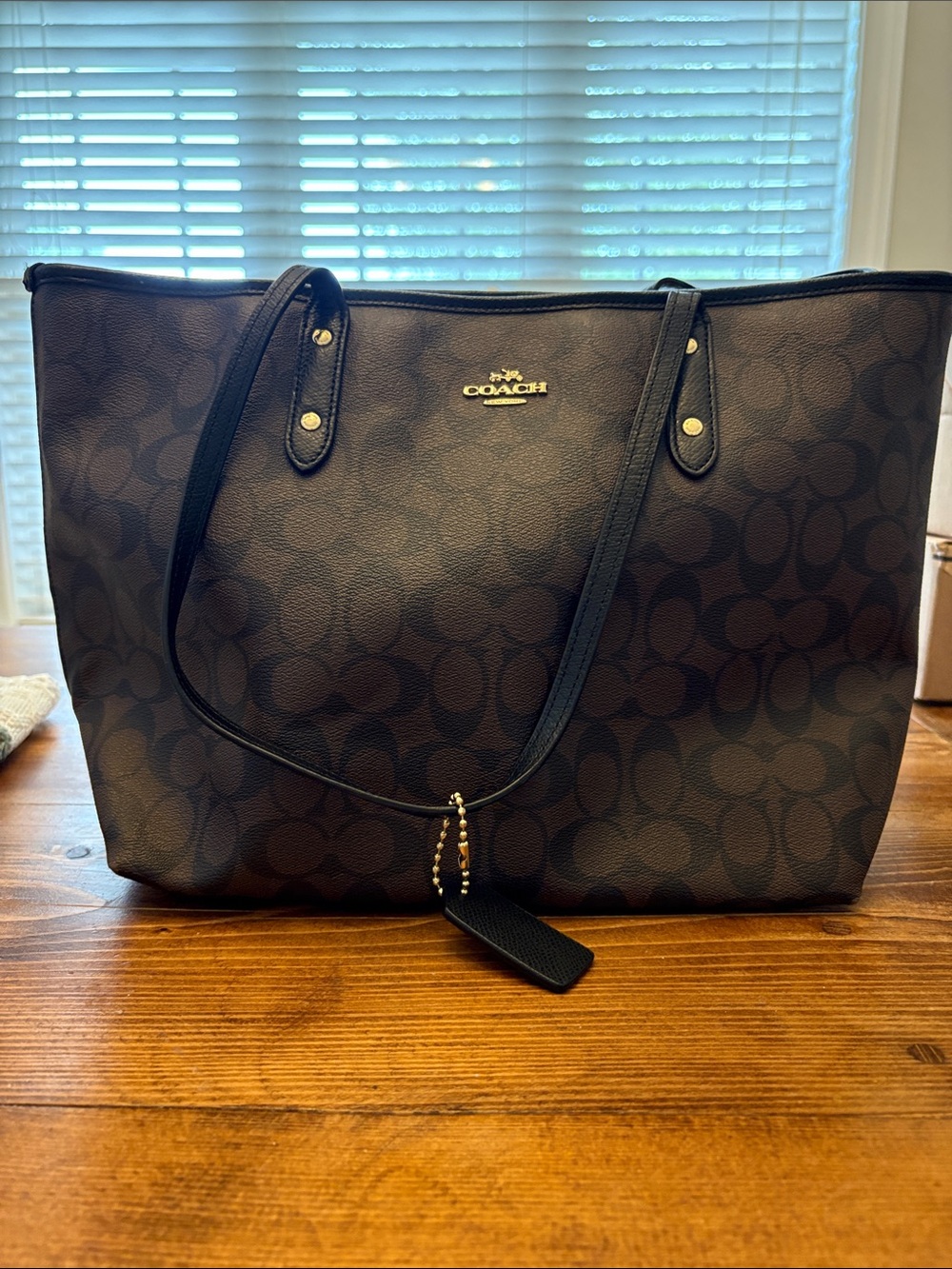 Coach Brown Signature Tote with Black Accents